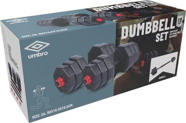 Набір гантелей Umbro 19 предметів – короткі та довга гантелі, регульовані ваги 1.25, 1.5 та 2 кг, пластик, чорний/червоний