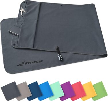 Рушник для фітнесу Fit-Flip з мікрофібри: магніт, кишеня на блискавці, спортивний рушник для залу та фітнесу. Компактний, нековзний, швидковисихаючий. Темно-сірий