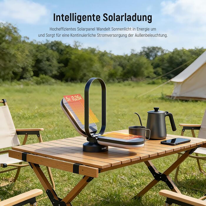 Ліхтар кемпінговий Jeebel Solar LED з Power Bank 5000mAh, 4 режими, диммер, IP55, для походу, намету, аварійного освітлення (Чорний)