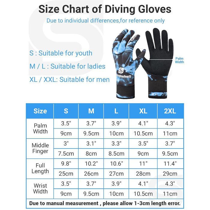 Рукавички для дайвінгу Sushall з неопрену, 3 шт. для чоловіків, тепла та антиковзаюча поверхня, еластичне зап'ястя для дайвінгу, серфінгу, снорклінгу (S, блакитний)