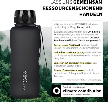 Спортивна пляшка 720°DGREE 'uberBottle' 1.5л з контейнером для фруктів - Tritan, BPA-Free, чорний Softtouch | Для фітнесу, занять спортом, подорожей