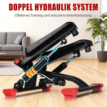 Міні степер LEADZM з безшумним покриттям для дому, 2 в 1 з гумкою, LCD дисплеєм, таймером, підрахунком калорій, для тренування ніг/рук, чорно-червоний