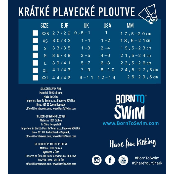 Короткі силіконові ласти для плавання BornToSwim 44-46, помаранчеві, тренувальні