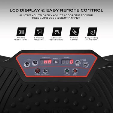 Вібраційна платформа TLGREEN з ультратихим мотором, 120 рівнів + 10 програм тренувань, з пультом дистанційного керування, тренувальні стрічки, для тренувань всього тіла, спалювання жиру, XL (68x38x14 см), чорна