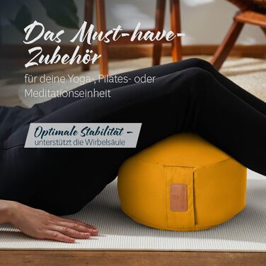 Йога болстер rundes 30см x 15см | Знімний чохол, наповнювач - органічна гречка/кукурудзяне лушпиння | Для інь-йоги та медитації (лушпиння пшениці, колір куркума)
