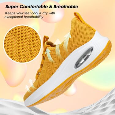 Жіночі кросівки з широкою передньою частиною та підтримкою стопи - для бігу, тренувань, занять у залі та прогулянок. Колір: жовтий, розмір 38 EU.