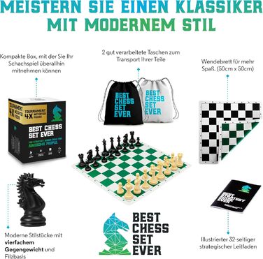 Професійний шаховий набір Best Chess Set Ever 4X: турнірні фігури Staunton із силікону, чотирикратна вага (король 11,4 см), складана двостороння дошка 50x50 см, для дорослих і дітей, комплект для турнірної гри