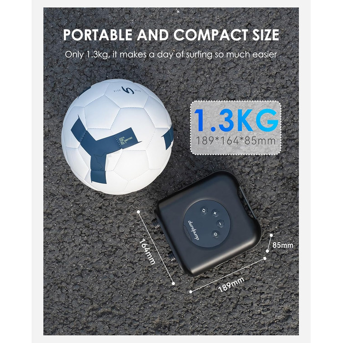 Електрична SUP-насос dwndpump HOBO PRO: акумулятор 4000 mAh, 20 PSI, для SUP, каяків, матраців, 12V автоживлення, сірий