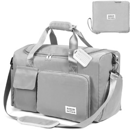 Складана дорожня сумка Flintronic 36L, водонепроникна спортивна сумка для подорожей, велика сумка для чоловіків і жінок, з біркою для багажу, сіра