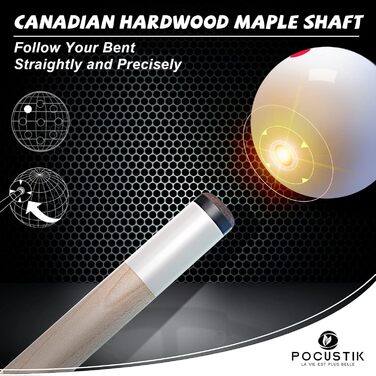 Набір більярдних київ POCUSTIK (2 шт.), 58'' - набір для дорослих, ергономічні киї для більяру, для дому, з канадського клена, чорний/червоний