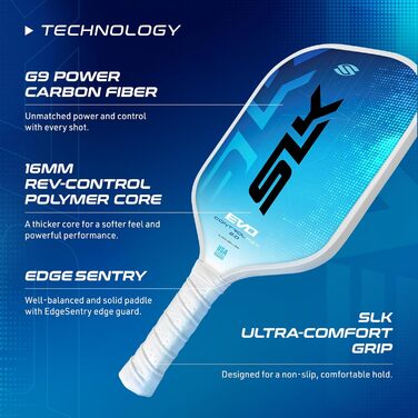 Ракетка для піклболу SLK Evo Power Hybrid & Soft, скловолокно та G8 вуглецеве волокно