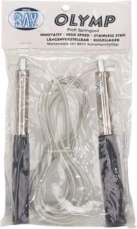 BAY® OLYMP Скакалка для стрибків зі сталі з підшипниками, регульована, 280-320 см. Ідеально для фітнесу, кікбоксингу, муай-тай