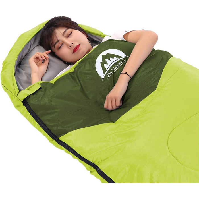 Сплячий мішок SWTMERRY для 3-4 сезонів (літо, весна, осінь, зима) – теплий та холодний клімат, легкий, для підлітків та дорослих, для походів, рюкзаків та кемпінгу. (Односпальний, Зелений)