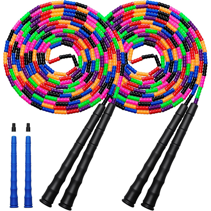Довга скакалка Kingcolor Double Dutch 4,8 м, м'які намистини, регульована, для дітей і дорослих, для 5-6 осіб, 1 або 2 шт.