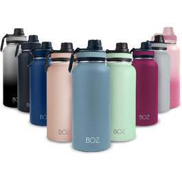 Термос-пляшка BOZ з нержавіючої сталі, вакуумна, широка горловина, BPA-free, спортивна пляшка 1 л, для води гарячої та холодної, синя для фітнесу