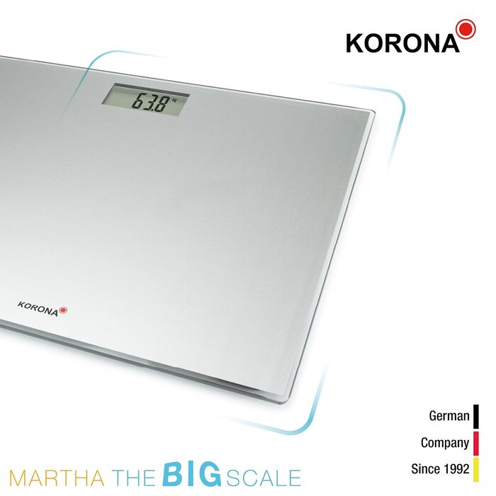 Цифрова скляна вага Korona Martha XXL, 40 см, 200 кг, срібляста