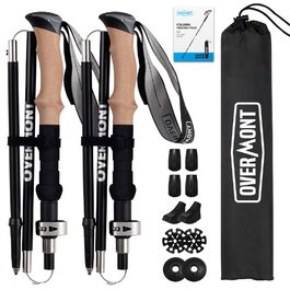 Трекінгові палиці Overmont Carbon Faltbar - 105-125 см, чорні - для хайкінгу, скандинавської ходьби, комплект з насадками