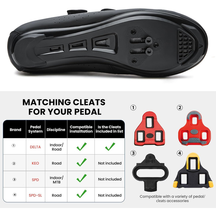 Велотуфлі для їзди на велосипеді: чоловічі та жіночі MTB, сумісні з педалями Look SPD, SPD-SL, Delta Lock, Peloton. Білий колір (45 EU, чорні шипи в комплекті)