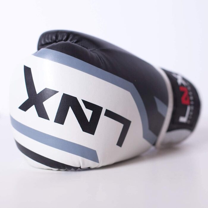 Боксерські рукавички LNX Level 5 16 Oz чорні/білі для кікбоксингу, боксу, муай-тай, K1, MMA, тренувань і спарингів для чоловіків та жінок