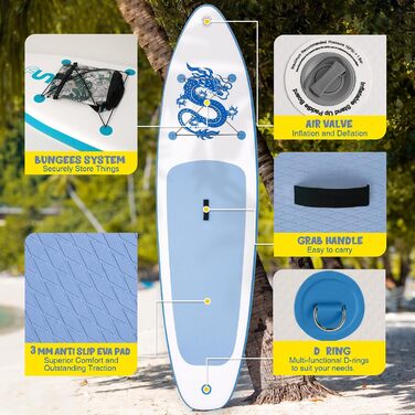 SUP дошка FunWater 320 см надувна, блакитна: з веслом, насосом, рюкзаком, лішем та плавниками – для початківців та досвідчених
