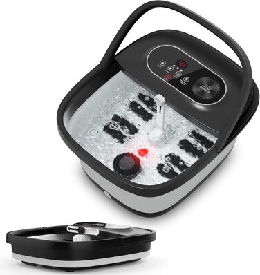 Електрична ванночка для ніг Snailax з масажем та підігрівом, 14 режимів нагріву, ролики Shiatsu, бульбашки, червоне світло, таймер, складна, чорна