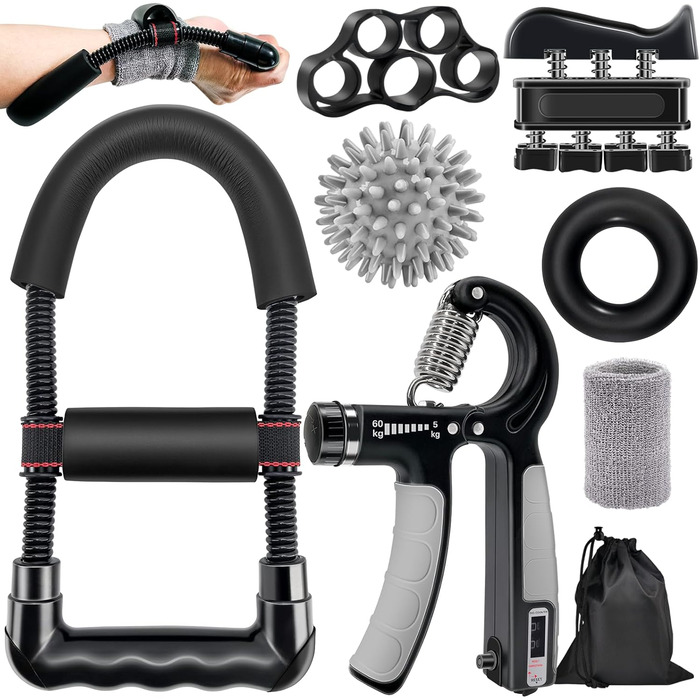 Тренування кисті рук Homkuo: набір для зміцнення м'язів, кисті та зап'ястя з масажним м'ячем. Ідеально для альпінізму, зняття стресу та реабілітації.