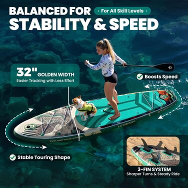 Надувний SUP Board Set для дорослих, 10'6', 320x81x15 см, 150 кг, з аксесуарами та тримачем для камери (зелений)