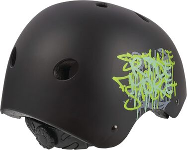 Дитячий велосипедний шолом POLISPORT Urban Radical Graffiti, регульований, 53-55 см, CE, для катання на велосипеді, скейтборді, роликах, чорний матовий/зелений