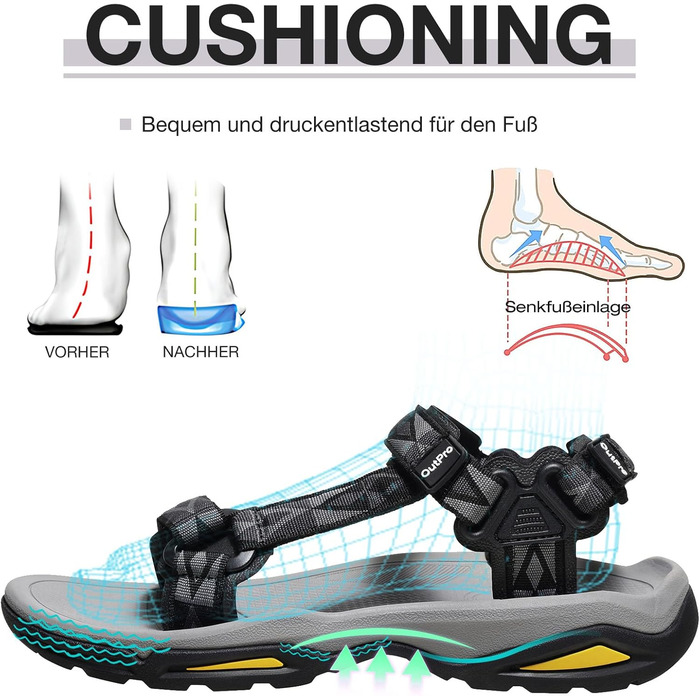 Сандалі жіночі спортивні Trekking Damen Schwarz для активного відпочинку та подорожей, з підтримкою склепіння стопи, чорні, 42 EU