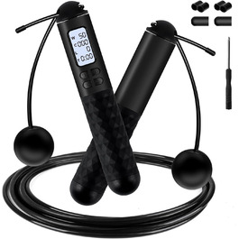 Стрибкове канат iMoebel з лічильником, регульований, зі сталевим тросом, антиковзні ручки, лічильник калорій, таймер для фітнесу, боксу, схуднення, кросфіту, рожево-білий (чорний)