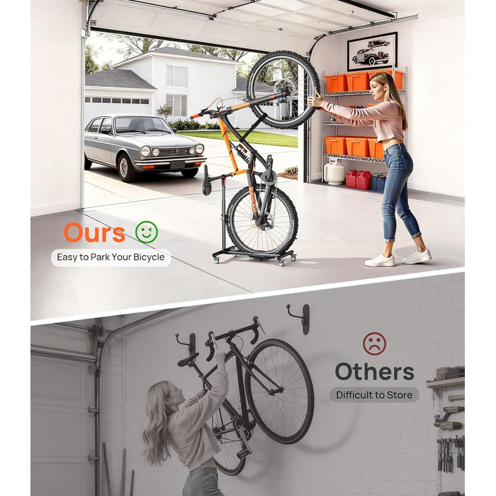 Підставка для велосипеда Housolution вертикальна з колесами, регульована по висоті, без свердління, для гаража та квартири, вантажопідйомність до 80 lbs, 1 шт.