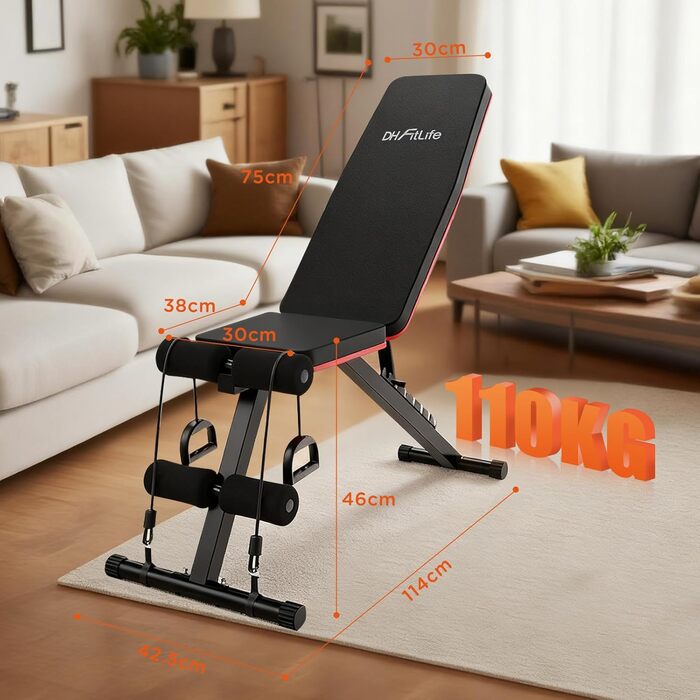 Складніша 8-в-1 Hantelbank DH FitLife | Тренажер для дому, для всього тіла | Регульована лава для пресу, фітнес-тренажер для домашнього спортзалу