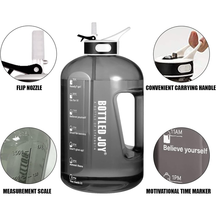 Пляшка для води Acxilexy 2,5 л з трубочкою, BPA-Free, пластикова, з таймерами, для спорту, офісу, дому, герметична