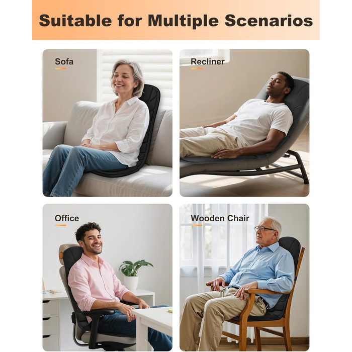 Масажний накид Snailax з 10 вібраційними моторами та підігрівом для спини та шиї. Зручний для дому, офісу та в подорожах. Чорний колір.