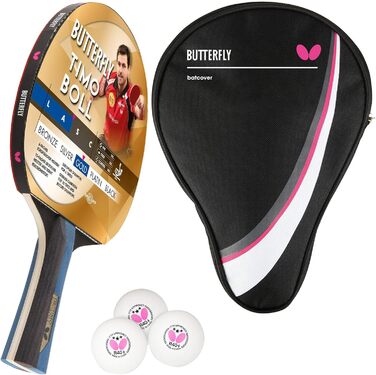 Професійна ракетка для настільного тенісу Butterfly Timo Boll Gold з чохлом та м'ячами, ITTF сертифікат, конкавна ручка, для досвідчених гравців
