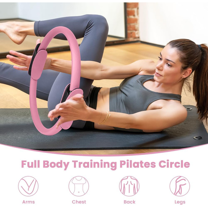 Набір для пілатесу AOOSA: кільце Magic Circle 38 см, 6 шт. (4 шт. рожевий, 2 шт. фіолетовий) для йоги, фітнесу та реабілітації