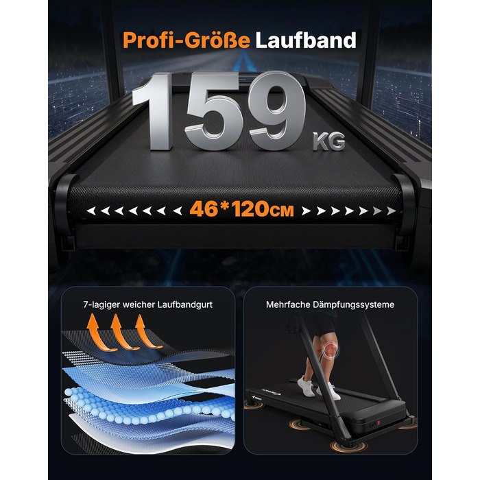 Біговий тренажер MERACH для дому з нахилом 18%, автоматична зміна нахилу, 1-14 км/год, складаний, потужність 3.5HP, розмір 46*120 см, 12 програм, чорний