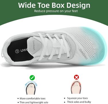 Легкі дихаючі кросівки Barfußschuhe для чоловіків та жінок | Широка передня частина, підошва 4 мм | Зручні для спорту, відпочинку та повсякденного носіння (44 EU, Білий)