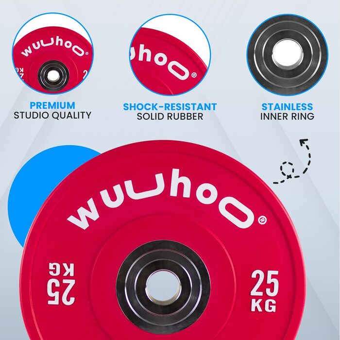 wuuhoo® Pro Competition Bumper Plates Zane – Преміальні олімпійські бамперні диски 50 мм для професійних тренувань, вулканізована сталева втулка