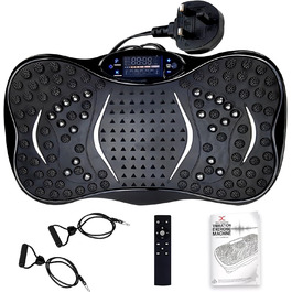 Платформа для тренувань MAXSTRENGTH з вібрацією | 99 рівнів інтенсивності та 5 програм | Тренування всього тіла | Домашні фітнес-прилади з Bluetooth-динаміками та еластичними стрічками (Чорний)