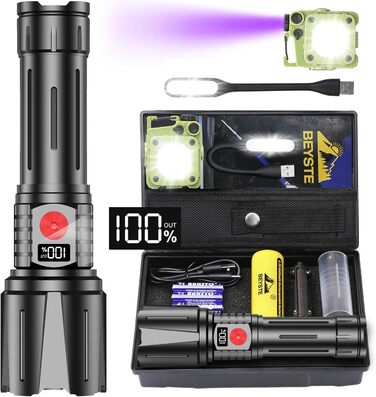 Ліхтар LED BEYSTE 1000000 Люмен, тактичний, водонепроникний, USB-C, для активного відпочинку та надзвичайних ситуацій, чорний