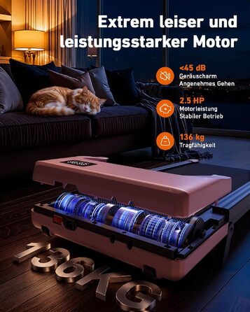 Бігова доріжка DeerRun Walking Pad з нахилом 6% для дому та офісу, компактний тренажер під стіл з LED-дисплеєм, керуванням через додаток та пультом, макс. навантаження 136 кг (Персиковий рожевий)