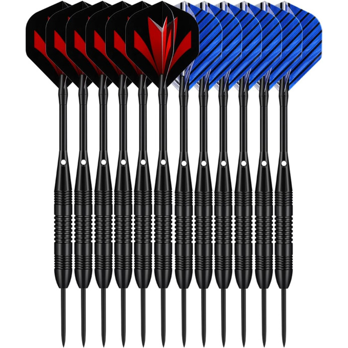 Дарти сталеві Steel Dartpfeile набір 6/12 шт. з металевими наконечниками, алюмінієвими стержнями, 18 пір'ями та гумовими кільцями, 22/23 г