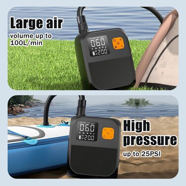 Електричний насос для SUP дошки OBEST з акумулятором 8000mAh, LED ліхтарик, швидка інфляція для SUP, кайтсерфінгу, намету, матрацу, каяка