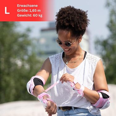 Захисний комплект SKATEWIZ для роликів і скейтборду L/XL, 6 шт, наколінники, налокітники, захист для зап'ясть, рожевий/білий, для дітей і дорослих