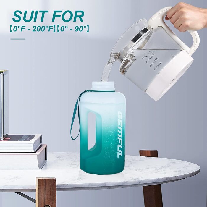 Спортивна пляшка для води GEMFUL 2.2L з ручкою та позначками часу - ідеальна для фітнесу та повсякденного використання
