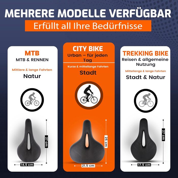 ANFIL® Велосипедне сідло - Максимальний комфорт - Ергономічне сідло з Memory Foam 3.0 - для жінок та чоловіків - Зручне та м'яке - з оптимізованим розподілом тиску для тривалих поїздок (City)