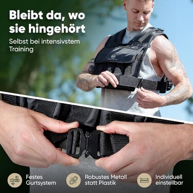 Вага для тренувань PURE MAJIN® 20 кг, регульована, з кишенею та металевим ременем | Фітнес, воркаут, біг, калістеніка, обладнання, вага, тренування - чорний або камуфляжний чорний