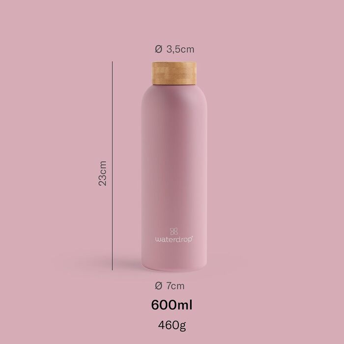 Термобутилка waterdrop® 600 мл із нержавіючої сталі, подвійні стінки, ізольована, герметична, для газованої води, 24 год холод, 12 год гаряча, синя, матова