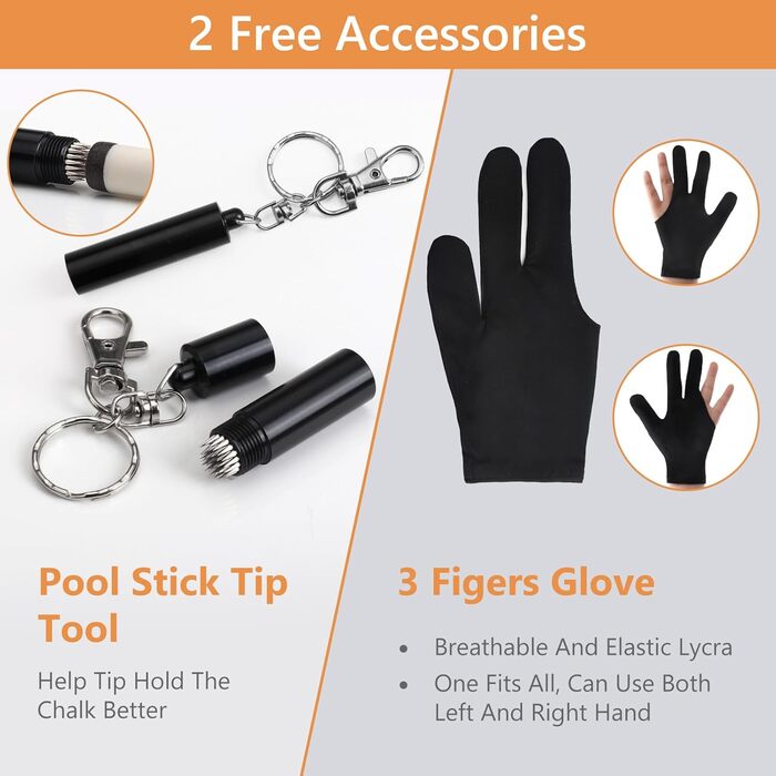 Професійний набір для більярду з чохлом, 12,5 мм скловолоконний кий, набір київ для більярду, 147,3 см, з рукавичками, вентилятором, 540 г